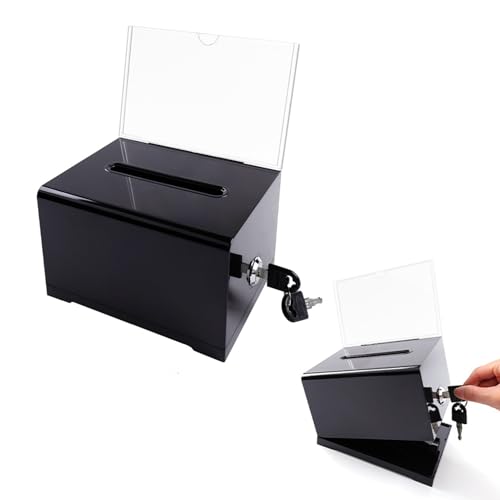 CANCYCC Spendenbox mit Schloss, Sichere Vorschlagsbox, Aufbewahrungsbehälter zum Voten, Schwarz Losbox, Geldbox, Aufbewahrungsbox, Ballotkasten, idel für Visitenkarten, Gewinnspiele