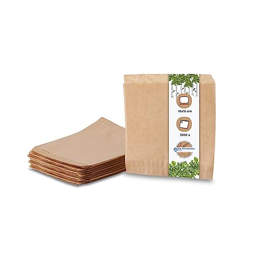 BIOZOYG 1000 Stück braune Snacktaschen 16x16 cm Papier I Burger Papier fettdicht I Dönertasche biologisch abbaubar I Snacktüten kompostierbar I Antihaftpapier ungebleicht I Burgerpackpapier