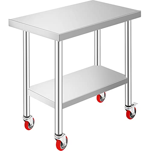 VEVOR Arbeitstisch Edelstahl 76 x 46 x 86 cm Werkbank Catering Arbeitstisch etwas 100 kg für Belastbarkeit Lebensmittel Zubereitungstisch Gewerbliche Arbeitstisch für Küche 4 verstellbare Füße