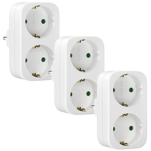 Doppelstecker für Steckdose, Steckdosenadapter Verteilersteckdose, 3 Stück Steckdosenleiste für Büro Hause