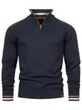 Indicode Herren INSwift Strickpullover mit Stehkragen | Pullover Herrenpulli mit Kragen und Reißverschluß Dark Navy L