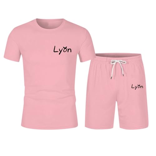 Trainingsanzug Herren Anzüge Sportswear Atmungsaktiv Kurzarm T-Shirt Sport Shorts Mit Taschen Fitness(Rosa,L)