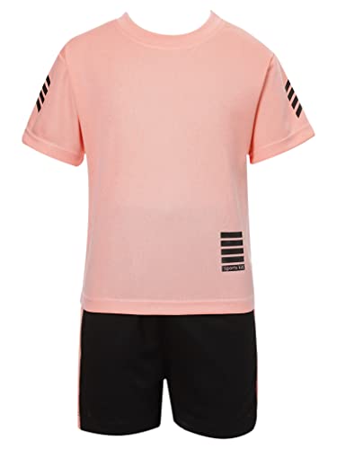 Aiihoo Kinder Jungen Trainingsanzug Sportanzug Set Kurzarm Sportshirt mit Sportshorts Mädchen Jogginganzug Sommer Sportkleidung Rosa J 134-140