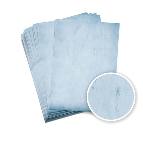 Partycards Urkundenpapier A4 Bedruckbar - Vintage Papier Blau, 50 Blatt, Format DIN A4, 90 Gramm, Beidseitig Bedruckt - Altes Papier Briefpapier A4, Briefpapier Vintage