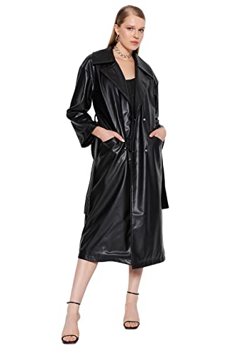 Trendyol Women's Damen Oversize Zweireihig Plain Webstoff Trenchcoat Coat, Schwarz, 42