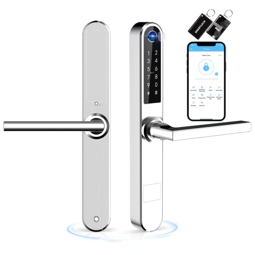 Ruveno Schlank Fingerabdrucks Türschloss, Smartes Türschloss mit Griff, Digitalen Türschloss, Intelligentes Diebstahlsicherung Schloss(silber)