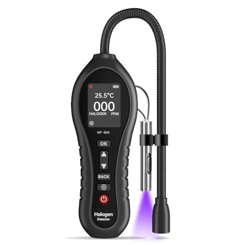 Halogendetektor Halogen Gas Detektor Klimaanlage Kältemittel Leck Detektor, 0-1000ppm Halogen Freon Leck Detektor HVAC CFCs HCFCs HFCS R12 R22 R134a R410a mit 25cm Sonde für Gaslecks
