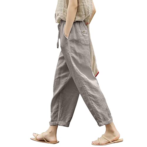 Anzughose für Damen, Reisen, trendig, elastische Taille, elegant, leicht, schmale Passform, Baumwolle, Yoga, Arbeit, kariert, für Vorstellungsgespräche, Smoking, grau, 4XL