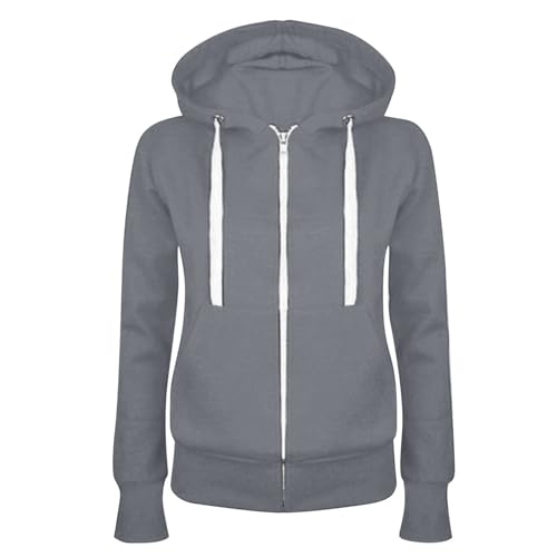 mantel damen warehouse deals angebote Sweatjacke Damen Zipper Hoodie mit Kapuze Casual Einfarbig Jacke Slim Fit Übergangsjacke Langarm Kapuzenjacke Große Größen Sportjacke Leichte Mantel Outfit