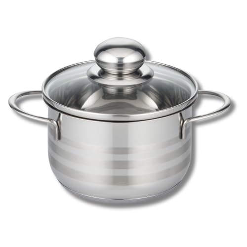 ELO Edelstahl Kochtopf 14 cm, 1.1 Liter, Grau 2, mit Glasdeckel, PFAS-frei, Spülmaschinenfest, Hitzebeständig bis 240 °C