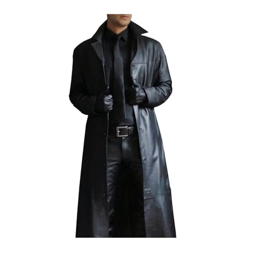 Modaworld Ledermantel Herren Lang Schwarz Mittelalter Zweireiher Mantel Steampunk Gothic Jacke Vintage Viktorianischen Cosplay Kostüm Trenchcoat Distressed Herrenmantel Große Größe