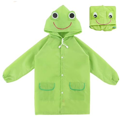 KSJEHW Kinder Regencape, Regenponcho Regenjacke mit Kapuze Wasserdicht Regencape für Jungen Mädchen 3-8 Jahre alt, 3D-Frosch-Hut, Druckknopf