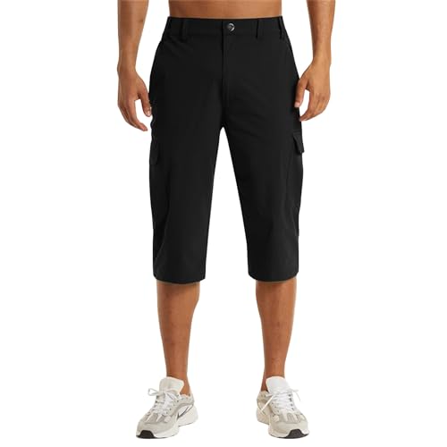Cargo Shorts Herren Sommer Kurz Hosen mit Taschen Loose Jogginghose Outdoor Wanderhose Klassisch Cargohose Stretch Arbeitshosen Bequeme Freizeithose Bermudashorts Urlaub Strandhosen(Schwarz,L)