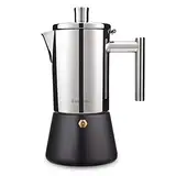 Easyworkz Diego Espressokocher aus Edelstahl, italienische Kaffeemaschine, Mokkakanne für 4–6 Tassen, 284 ml, für Induktionsgas und alle Herde (Schwarz, 300ml)