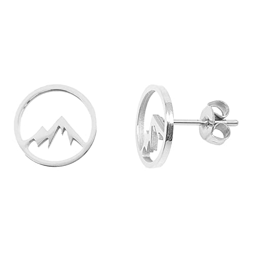 Nuoli® Berg Ohrringe Silber (Durchmesser: 10mm) Ohrstecker hinten verschließbar, Ohrringe Berge für Damen