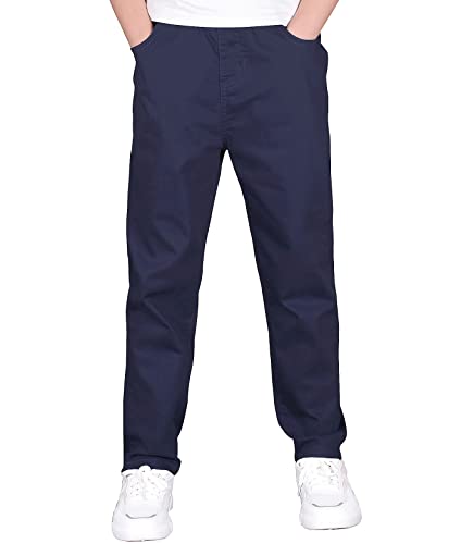 CAMLAKEE Jungen Chino Hose Kinder Jungs Straight Fit Chinohose mit Elastischem Bund Navy DE: 128-134 (Herstellergröße 130)