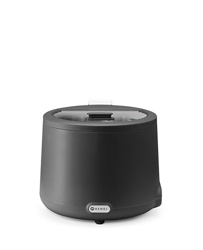 HENDI Suppenkessel, UNIQ, herausnehmbarer Behälter, integrierter Glasdeckel, Temperaturbereich: von 35° bis 85°C, Suppentopf, Suppenwärmer, 8L, 220V/500W, ø365x(H)325mm, Edelstahl, PP, schwarz