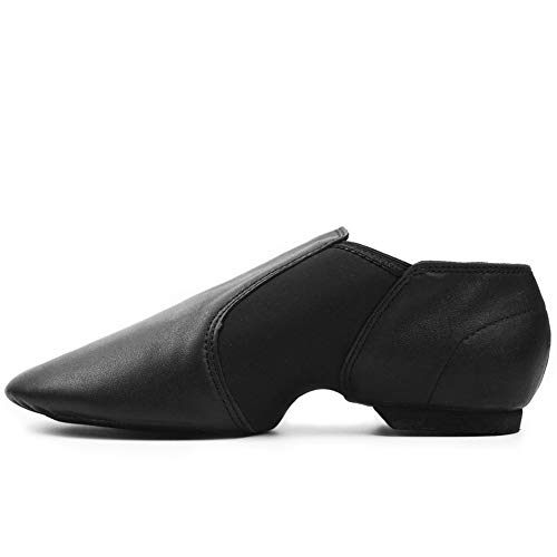 DANCEYOU Jazzschuhe Schwarze Tanzschuhe aus feinem Leder mit Geteilter Sohlen für Kinder und Erwachsenen Herstellergröße 260/42/10AD,EU 40