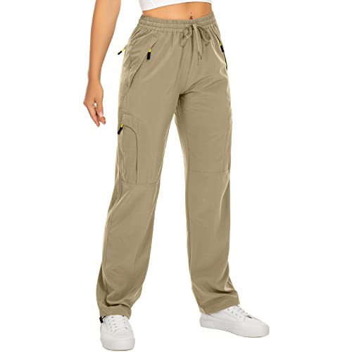 yeyity Wanderhose Damen Leichter Quick Dry Outdoorhose Atmungsaktiv Cargohose UV-Schutz Trekkinghose Funktionshose Jogginghose(6608,Khaki,M)