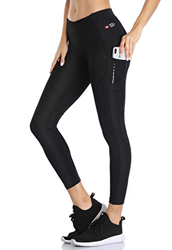 Santic Fahrradhose Damen Lang Gepolstert 7/8 Radlerhose Radsport Leggings Tights Lange Hosen Sitzpolster Elastische Schnell Trocknend Atmungsaktive Schwarz L