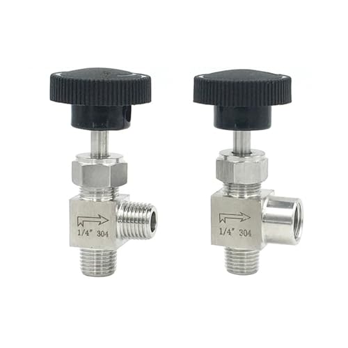 1/8" 1/4" 3/8" 1/2" männlich weiblich Winkel 90 Grad Nadelventil Kranbogen 304 Edelstahl Durchflusskontrolle Wasser Gas Öl (Color : Female To Male, Size : 3/8")