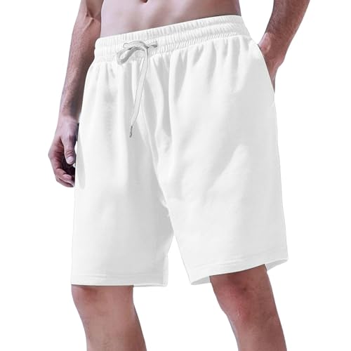 Kurze Hose Herren Sommer Freizeithose mit Taschen 3/10 Einfarbige Strandhose mit Kordelzug Knitterarme Schwimmshorts Atmungsaktive Elastisch Activewearshorts Lockere Bundfaltenhose
