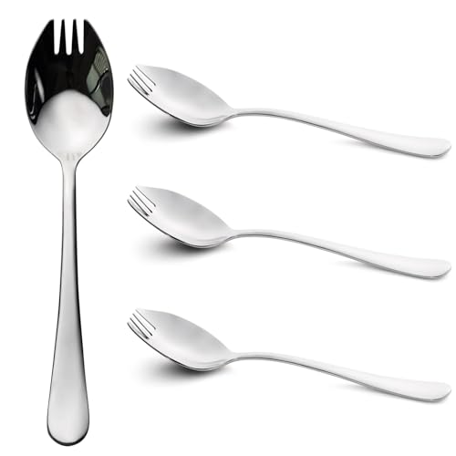 Alata Sporks, 4-Pack Food-grade Edelstahl Sporks, 7,4 Zoll langen Griff Salat Gabeln für Dessert, Eis, Salat, Suppe, Nudel, Spaghetti, spülmaschinenfest