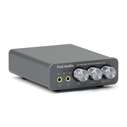 Fosi Audio K5 Pro Kopfhörerverstärker, USB C DAC Verstärker Kopfhörer HiFi, USB/Optisch/Koaxial/Mikrofon Eingänge auf 3,5 mm AUX/RCA Ausgang, Gaming DAC AMP Hi-Res für PS5/ PC/MAC/Aktive Lautsprecher