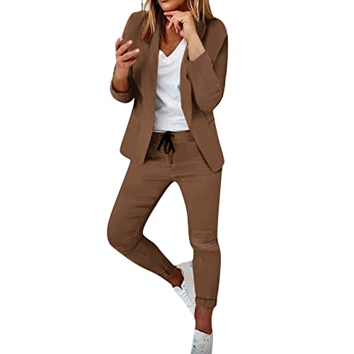 Hosenanzüge Für Damen Festlich Hochzeit Elegant Business Anzug Set 2-teilig Slim fit Blazer Hose Outfit Sportlich Freizeitanzug Revers Longblazer Lang Hosen Tracksuit Baumwolle Einfarbig Streetwear