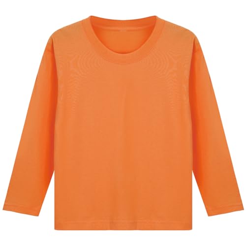 Jugaoge Mädchen Jungen Langarmshirt Basic Einfarbig Shirt Rundhals Unterhemd Kinder Herbst Winter Pullover Regular Fit Tunika Top Orange 122-128