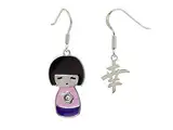 Aka Gioielli® - Damen Anhänger Ohrringe 925 Sterling Silber emailliert und Swarovski Kristalle, Japanische Puppe mit "Glück" Schrift