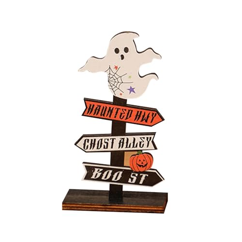 Halloween Schild Halloween Holzdekoration für Festival Buchstabe Holz Ornament (D-White, 14X8CM)