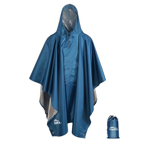 Regenponcho Damen und Herren - Regencape Wasserdicht mit Kapuze, Leichter & Wiederverwendbar 3 in 1 Multifunktional Regenjacke für Wandern, Picknick, Camping (Marineblau)