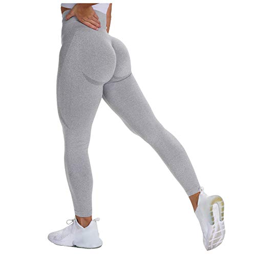 Generisch Schlupfjeans Damen Joga Sportfarbe Hip-Heben Women 's Fitness Taille Laufhose Yogalhose Kostüm (Grey, L)