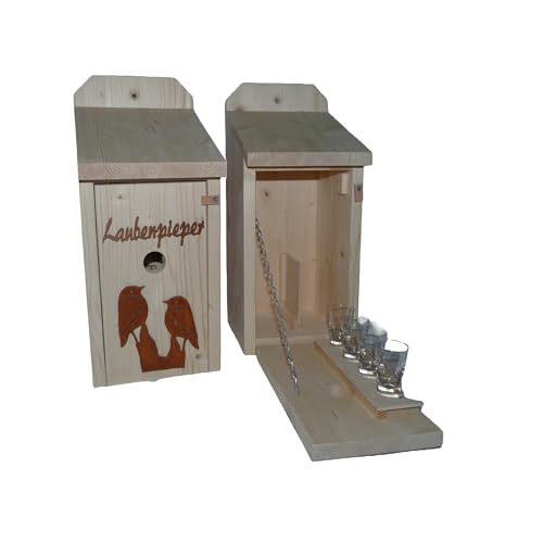 Vogelhaus Schnapsbar Laubenpieper 2 Vögel aus Holz Gartengeschenk Gartenfreund