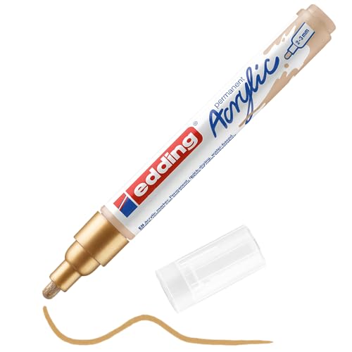 edding 5100 Acrylmarker medium - gold - 1 Acrylstift wasserfest - mittlere Rundspitze 2-3 mm - Acryl Farben zum Malen auf Leinwand, Malpapier und Holz - Acrylstifte für Steine