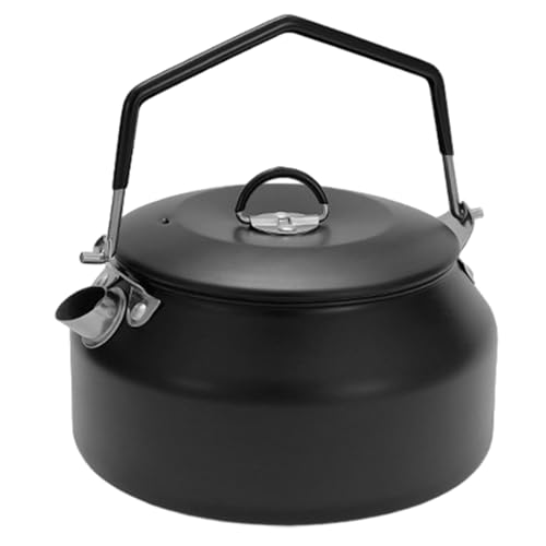 Camping-Küchenausrüstung, Wasserkocher, Teekochgeschirr, Camping-Teekannen, 1 l, hitzebeständig, schnell erhitzend, tragbarer Topf, Holzofen, Wasserkocher, Gusseisen, perfekt für Outdoor-Camping,