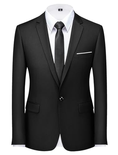 Cegerne Herren Sakko Sportlich Freizeit Blazer Business Anzugjacke EIN Knopf Männer Anzug, Schwarz, XL