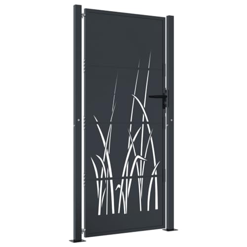 vidaXL Gartentor, Gartentür mit Gras-Design, Abschließbar Hoftor Eingangstor für Garten Terrasse, Tor Zauntor Gartenpforte, Anthrazit 105x180 cm Stahl