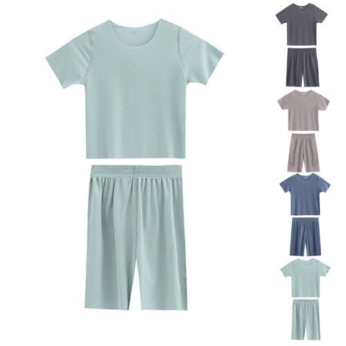Kinder Jungen Weiche Pyjama-Shirts Kurze Hosen Sets 2-teilig Solide Lose Loungewear Nachtwäsche Kurzarm Sommer Outfits Rundhalsausschnitt Bequeme T-Shirts Hosen Leichte Kleidung (Dunkelgrau, 14-15