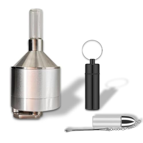 LHTHT Metall Kräutermühle Pulvermühle Handmühle Trichter mit Schnupftabak Glasflasche Kräuteraufbewahrung,Geeignet für Küche, Café