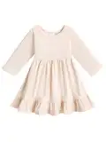 Fldy Kinder Baby Mädchen Kleider Langarm A-Linie Kleid Mit Rüschen Party Prinzessin Kleid Freizeitkleid Frühling Herbst Kleidung Elfenbein 80-86