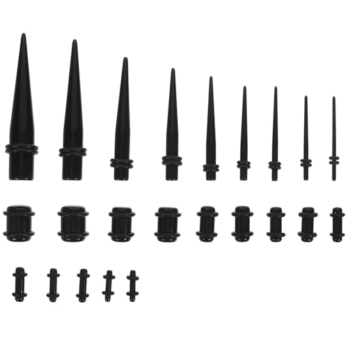 rosenice 23 Stück Ohrdehner Set Taper Dehnstab Set Piercing Schmuck (Schwarz)