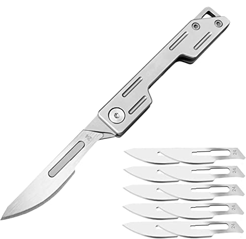 Generic Klappmesser Skalpell mit 10 auswechselbare Klingen Figur 24, Utility EDC Taschenmesser Messer für Männer & Frauen, Silber