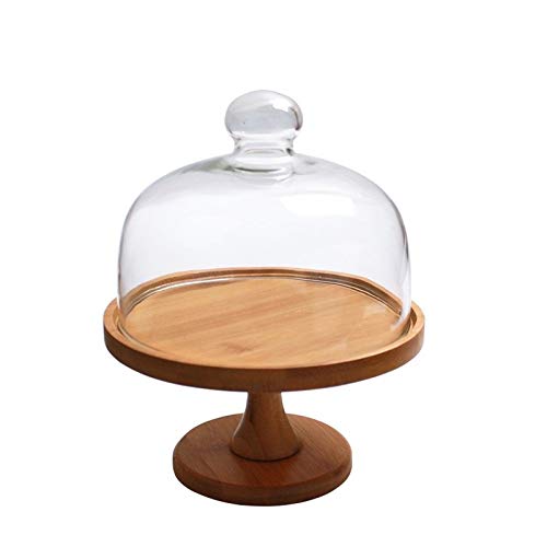 KXQYIKYI Tortenständer aus Holz, Tortenladen-Präsentationsständer mit Glasabdeckung, Kuchenkuppel, transparente Probenplatte, hohe Serviceplatte (Farbe: Tablett + Glasabdeckung, Größe: 25,4 cm)