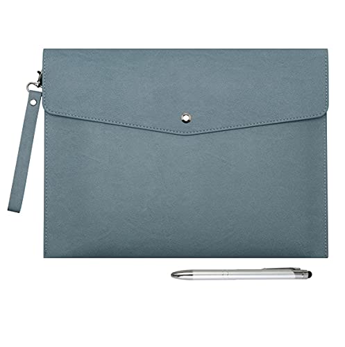 Wonderpool A4 PU Leder Umschlag Dokumente Multifunktion Ordner Schreibwaren Tasche Portfolio Datei für Papier Briefe Organizer und Tablet Hülle PC Sleeve (Hellblau)