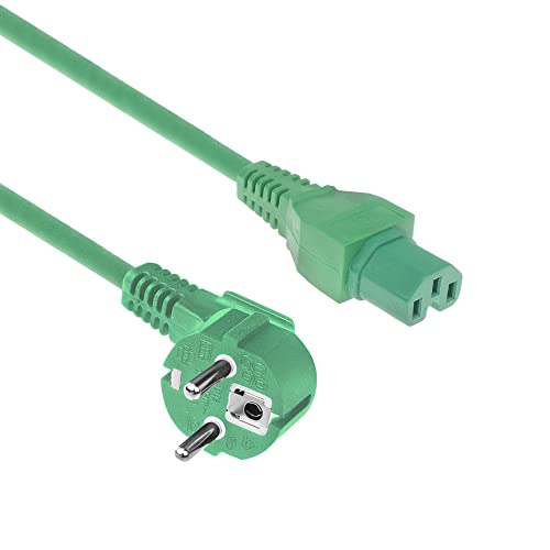 ACT Warmgerätekabel CEE7/7 nach C15, 1,5m Netzkabel CEE 7/7 (gewinkelt Schutzkontakt) Stromkabel auf C15 Warmgerätebuchse, Stromkabel Grün – AK5296