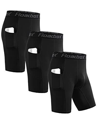 Roadbox 3er Pack Herren Kompressionsshorts, Schnelltrocknendes Baselayer Unterhose Tights Kurz Laufunterwäsche (as3, alpha, x_l, regular, regular, Tasche:Schwarz, Schwarz, Schwarz)