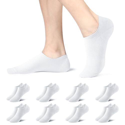 fitfets Sneaker Socken Damen Herren Füßlinge 8 Paar mit Rutschfest Silikon, Unsichtbare No Show Sneakersocken Kurz Weiß,39-42