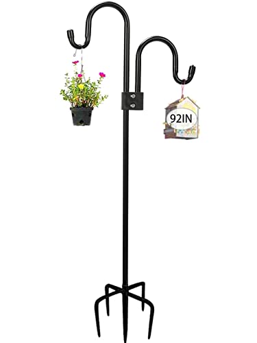 ADTSADDTO Garden Schäferhaken,234cm Garten Doppelhaken Mit 5 Prong Base Shepherds Crook Hook FÜR Solarleuchten, Pflanzenkörbe, Laternen, Vogelhäuschen